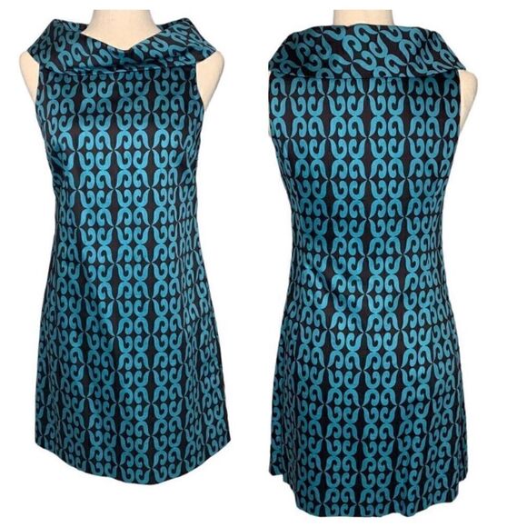 Milly Of New York Blue and Brown Mock Neck Sleeveless Mini Dress | Size 4 - Picture 1 of 9